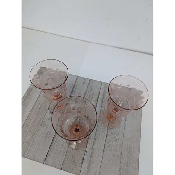 Set of 3 Vintage Tiffin Pink Optic Water Wine Stem Glasses 7 3/8" Depression Gla - Picture 3 of 9